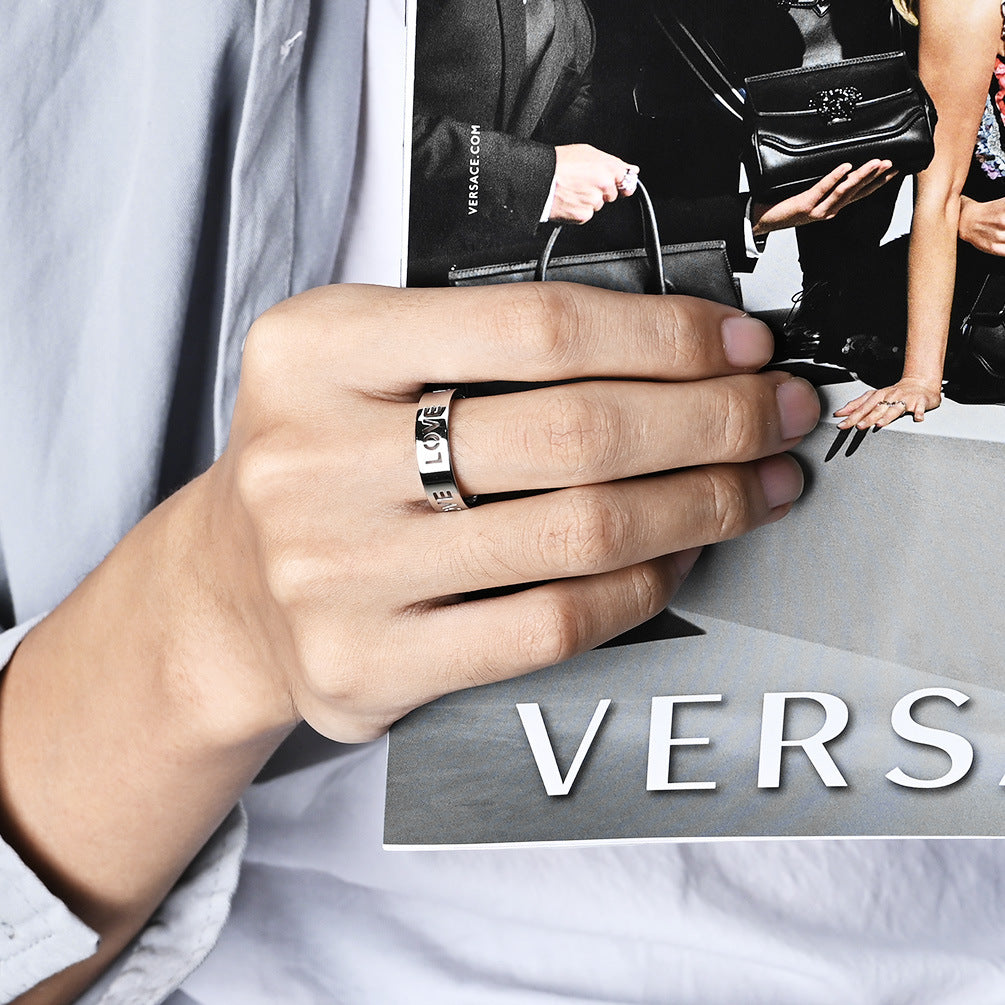 6Mm Wide Cross-Border Simple LOVE Titanium Steel Ring