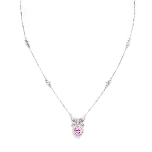 Bowknot Heart Shape Zircon Silver Necklace