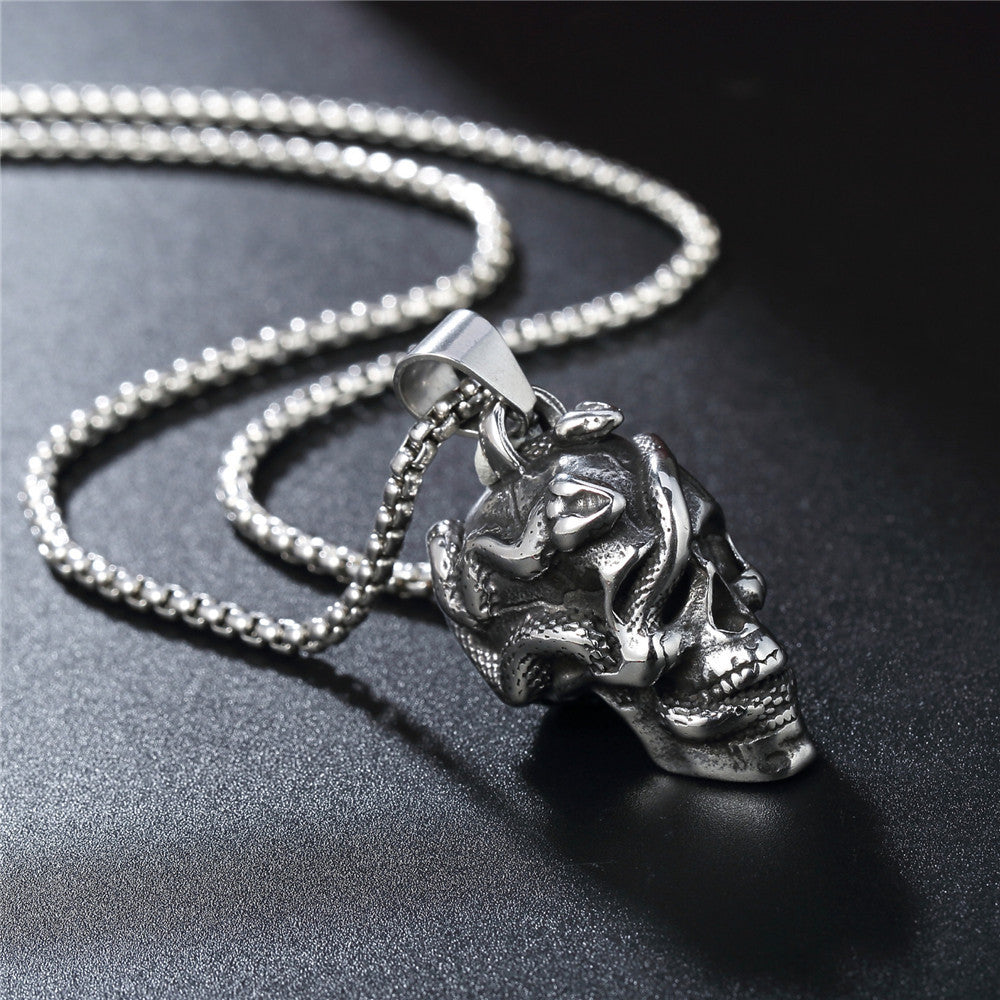 Snake Ghost Skull Titanium Steel Pendant Necklace