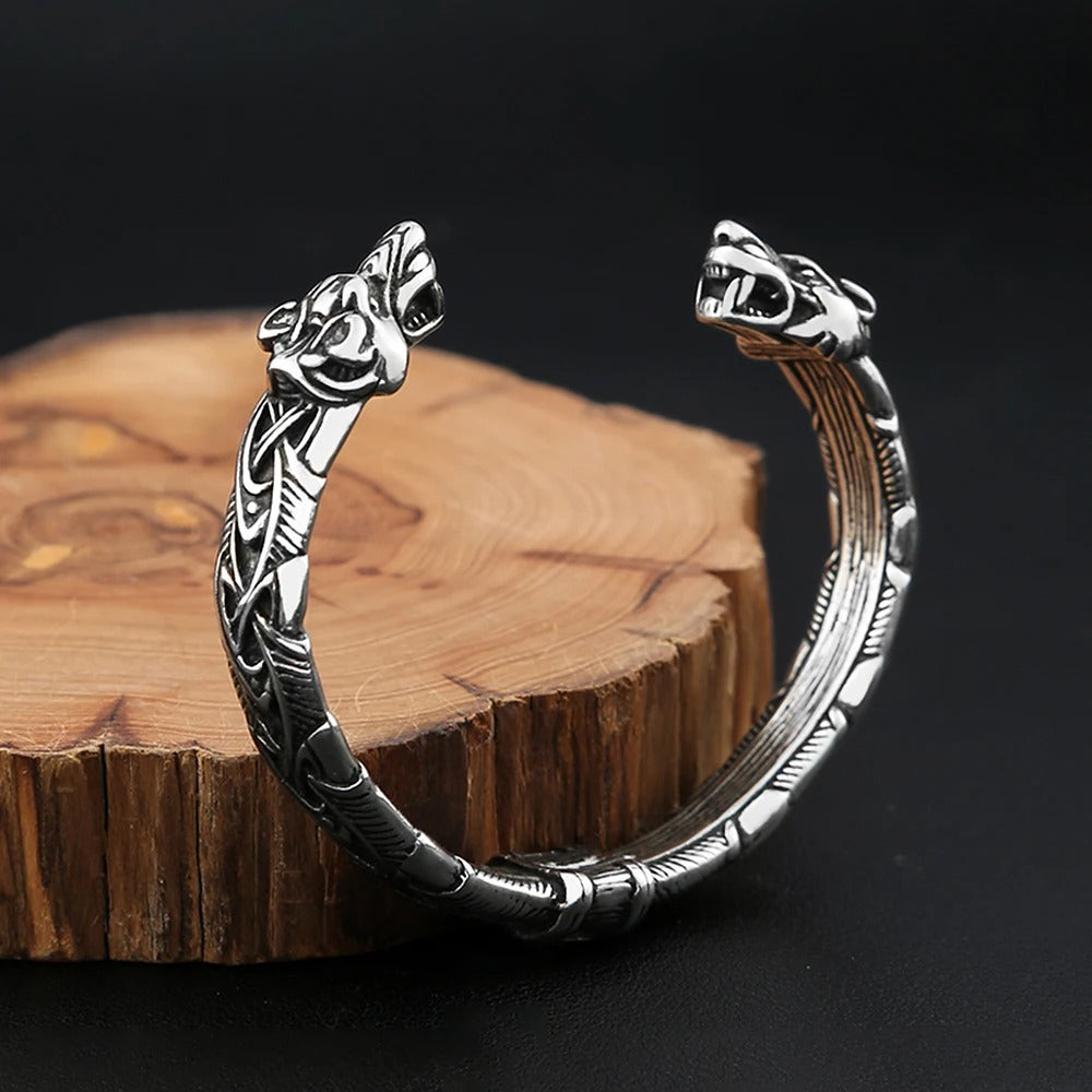 Vintage Viking Wolf Stainless Steel Men's Bracelet