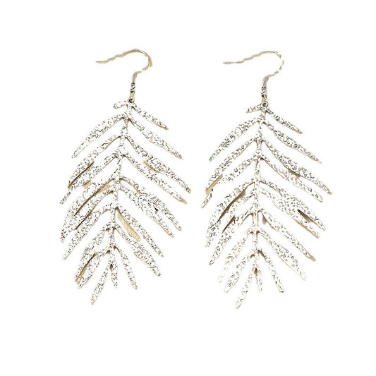 Exaggerated Feather Metal Earrings with Retro European Charm