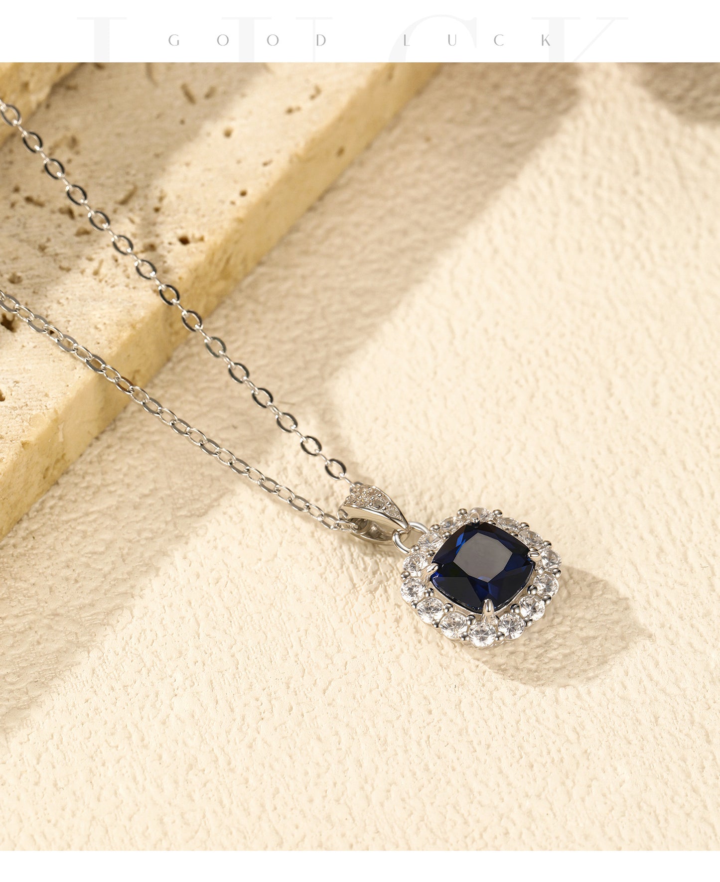 Planderful Collection S925 Sterling Silver British Retro Imitation Sapphire Necklace – Romantic Charming Temperament Luxury Collarbone Chain