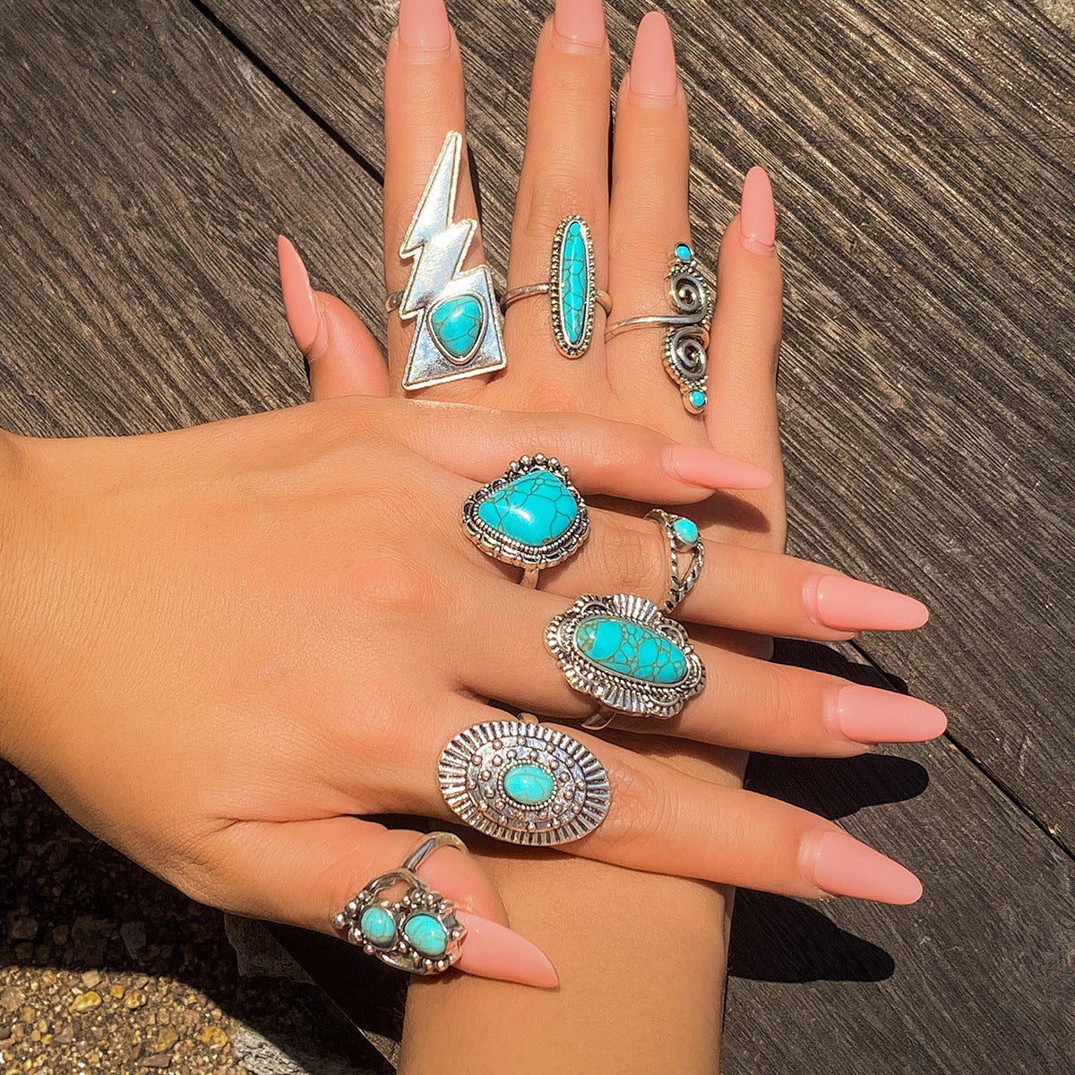 Planderful Turquoise Boho Ring With Metal Flower Plate Vienna Verve Statement Jewelry For Women