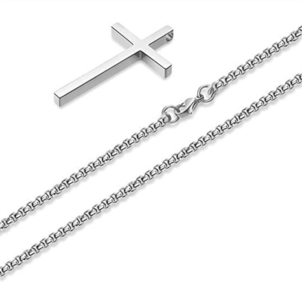 Planderful Everyday Genie Mens Cross Necklace Glossy Steel Hip Hop Chain Pendant Long Versatile Jewelry