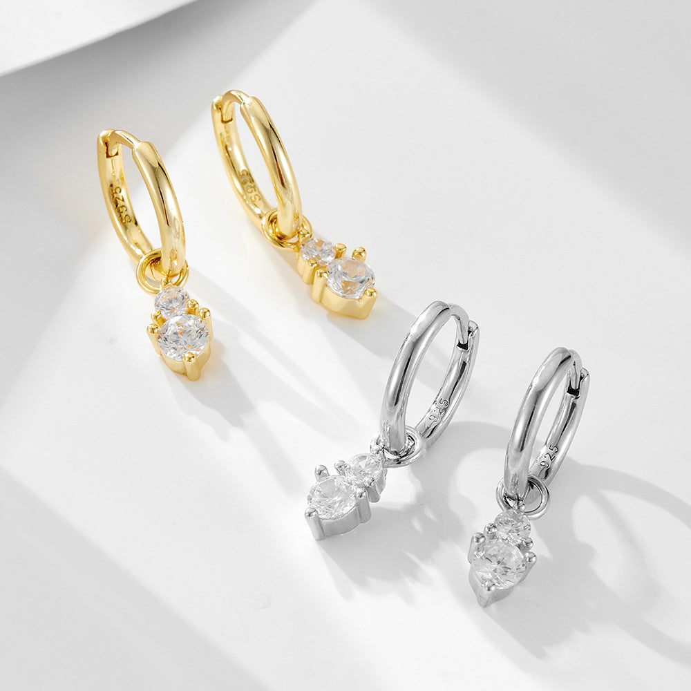 S925 Sterling Silver Earrings, Small Zircon Earrings, Tremella Decoration In Europe And America