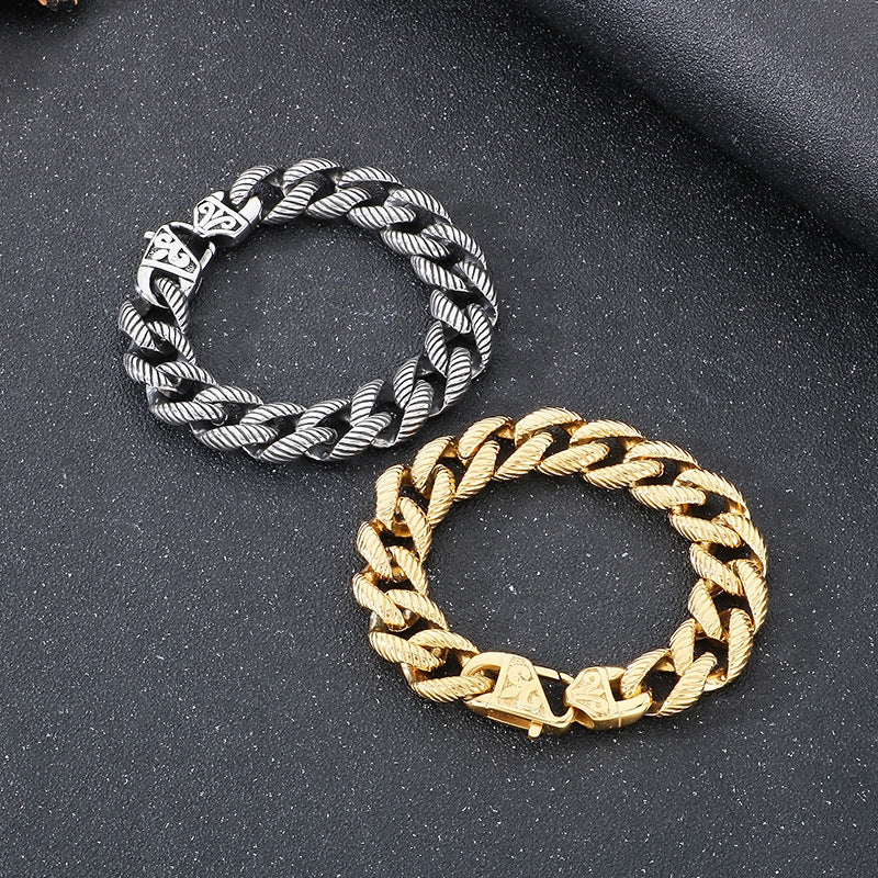 Planderful Mens Bracelet Titanium Steel 18K Engraved Buckle