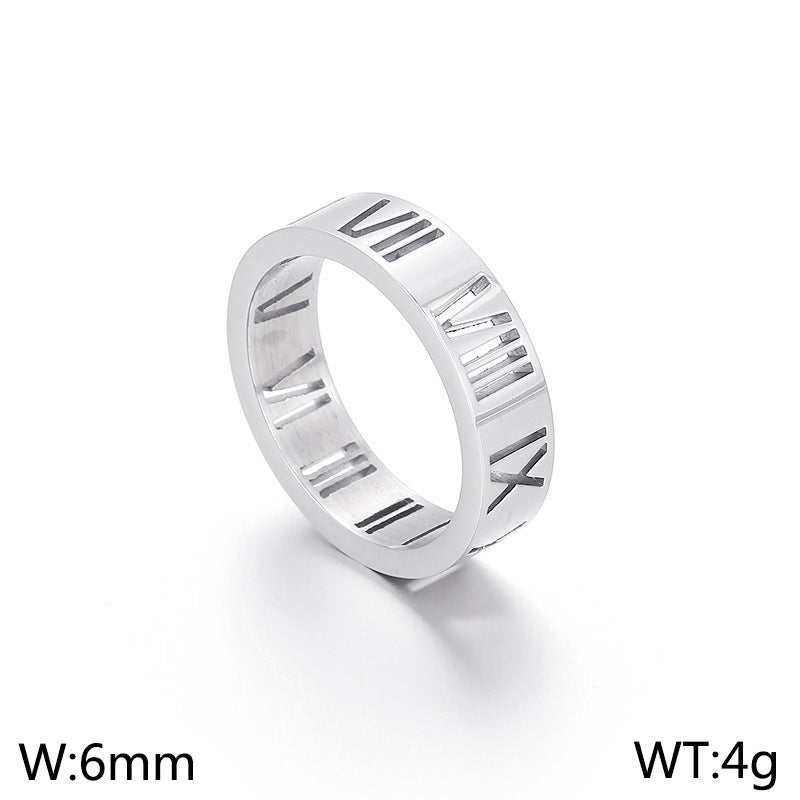 Stall Night Market Hot-Selling Supply, Hollow Roman Numerals Women's Stainless Steel Ring Commuter