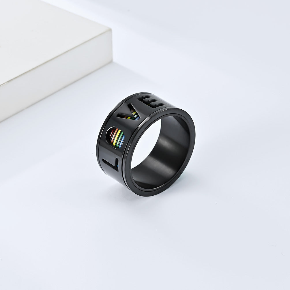 Rotating Rainbow Flag Ring Planderful For Men Stainless Steel Large Size Personalized Jewelry