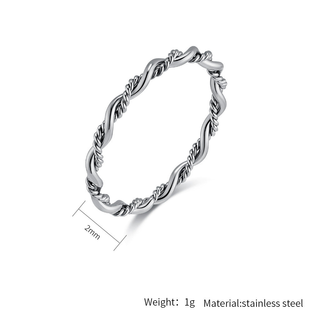 Planderful Titanium Steel Ring for Women Double Strand Woven Twist Tarnish Resistant Jewelry
