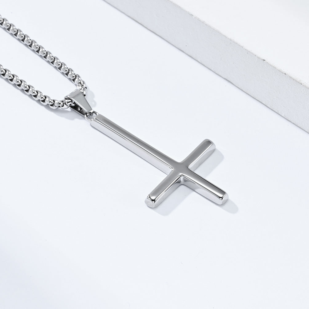 Steel Necklace - Statement Inverted Cross Pendant