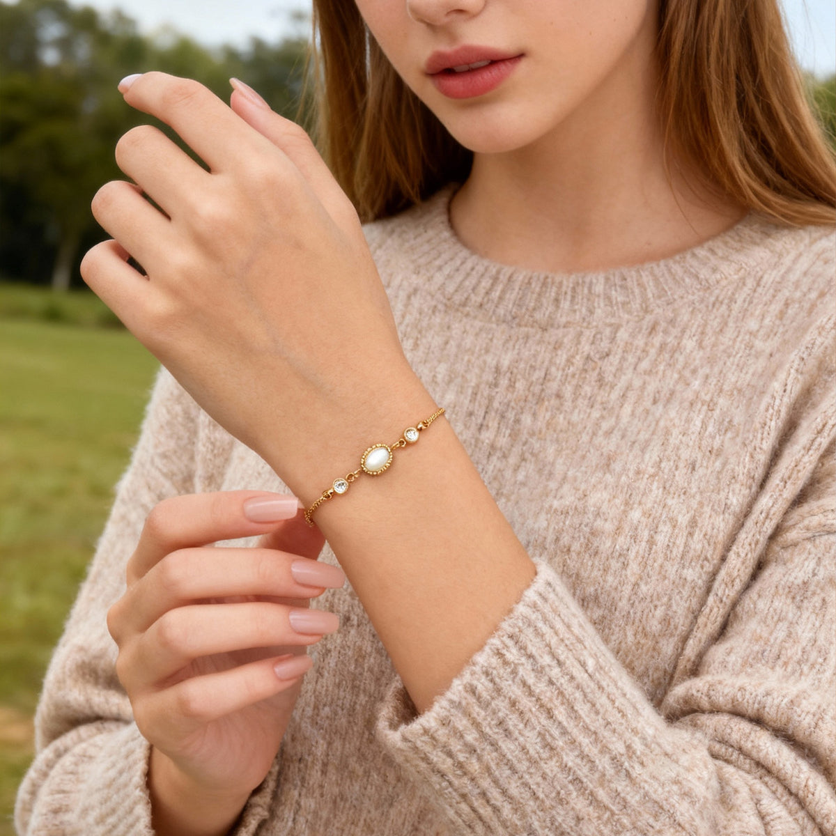 Shell Zircon Geometric Stainless Steel Bracelet for Women