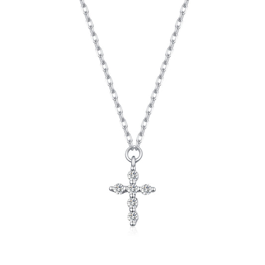 925 Sterling Silver 0.09 ct Cross Moissanite Necklace