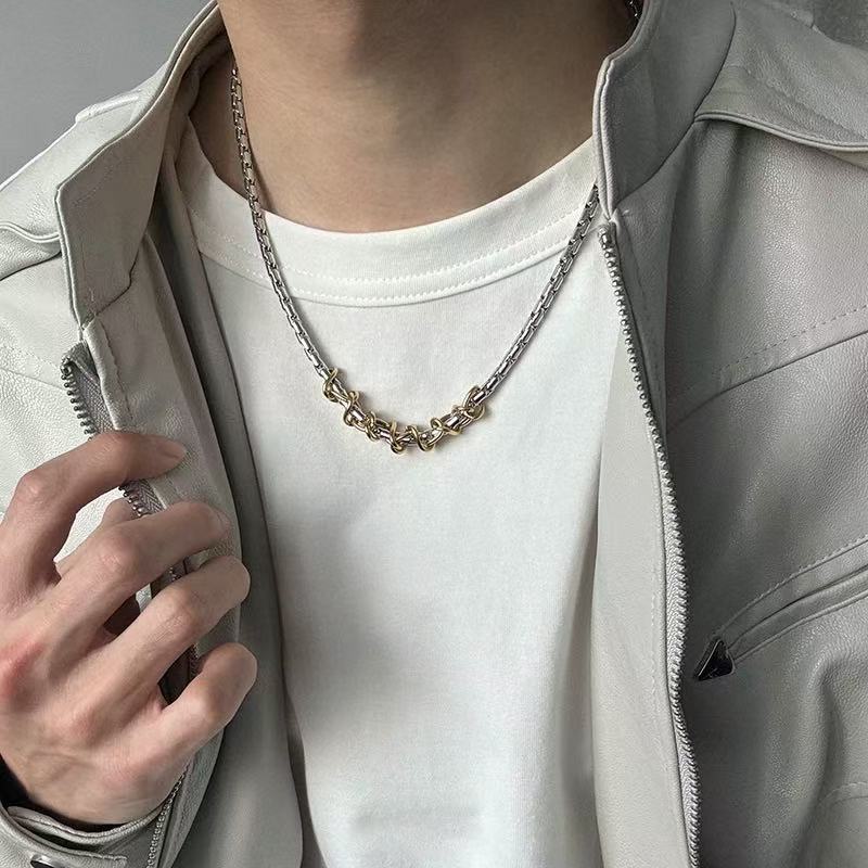 Planderful Jewelry Twisted Gold And Silver Titanium Steel Necklace For Men And Women