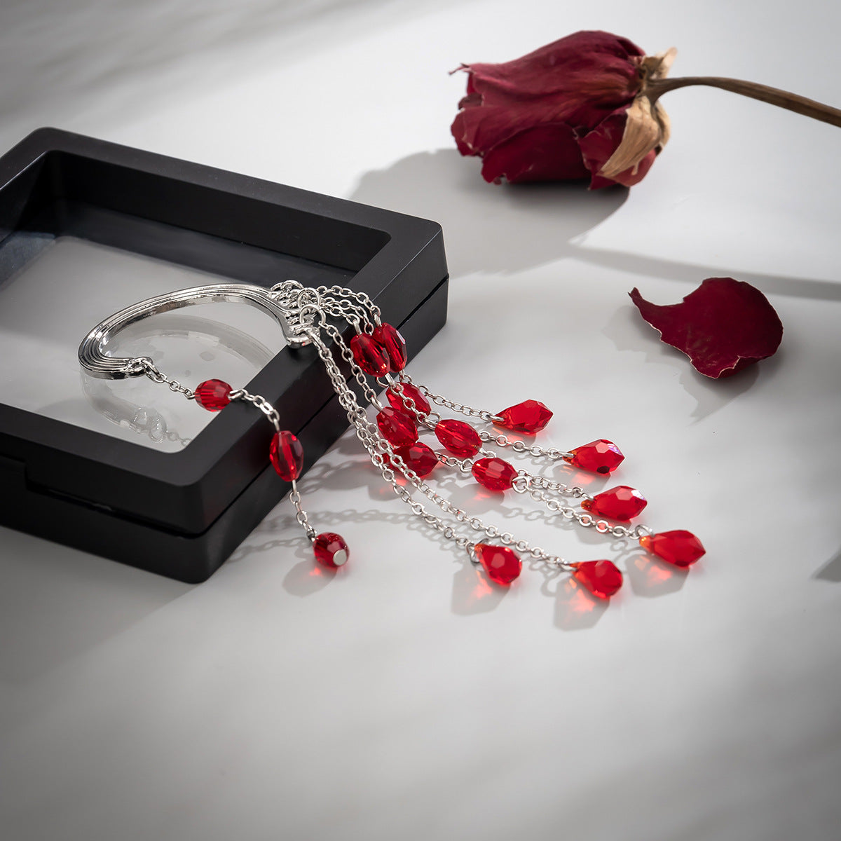 Blood Drop Tassel Earrings with Crystal Pendant and Gothic Flair