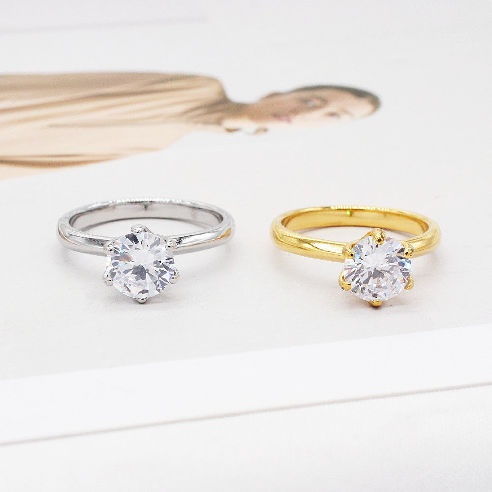 Sweet Lady Six Prong Zircon Wedding Ring - Korean Version