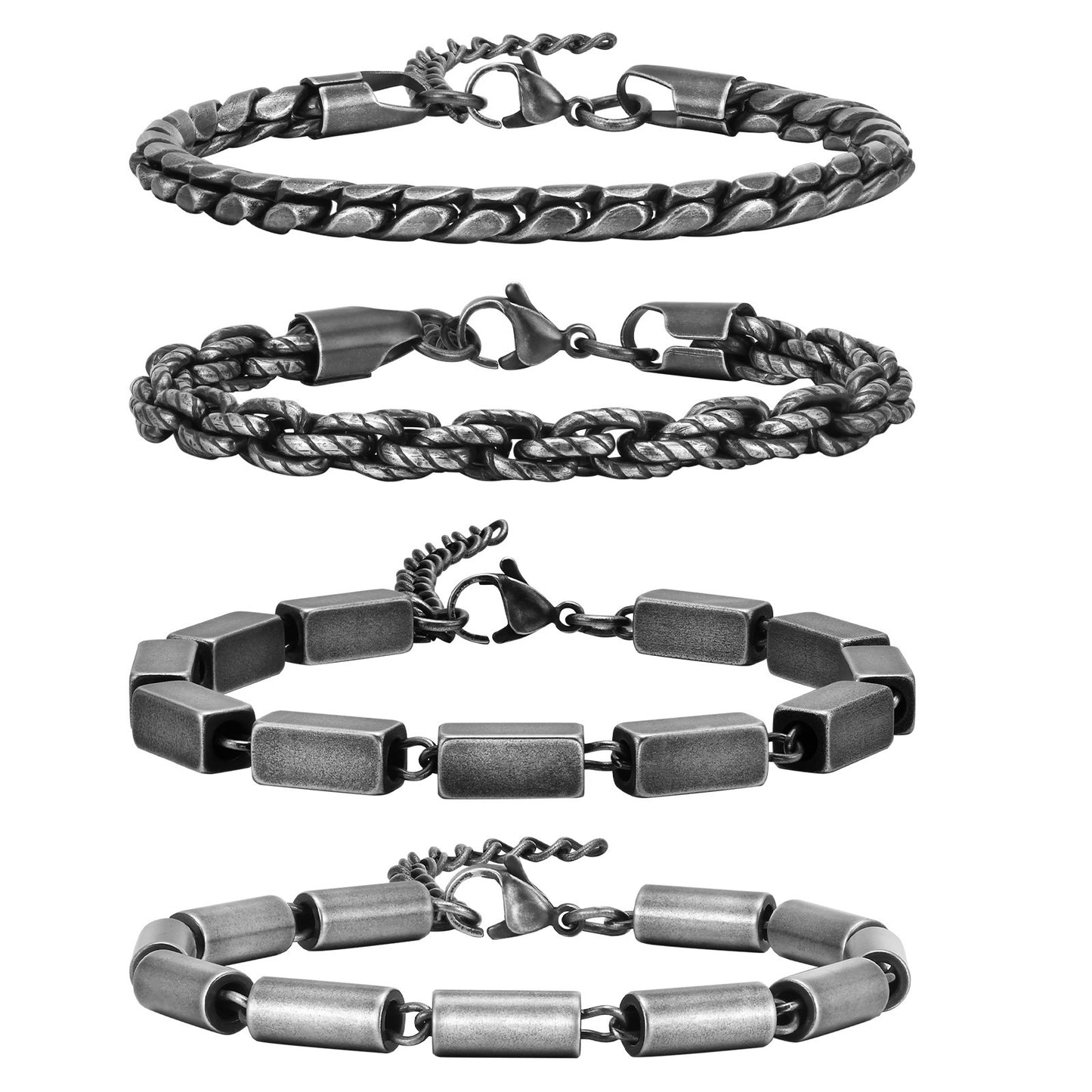 Men's Hip Hop Stainless Steel Handmade Chain Vintage Twist Geometric Squares for Men