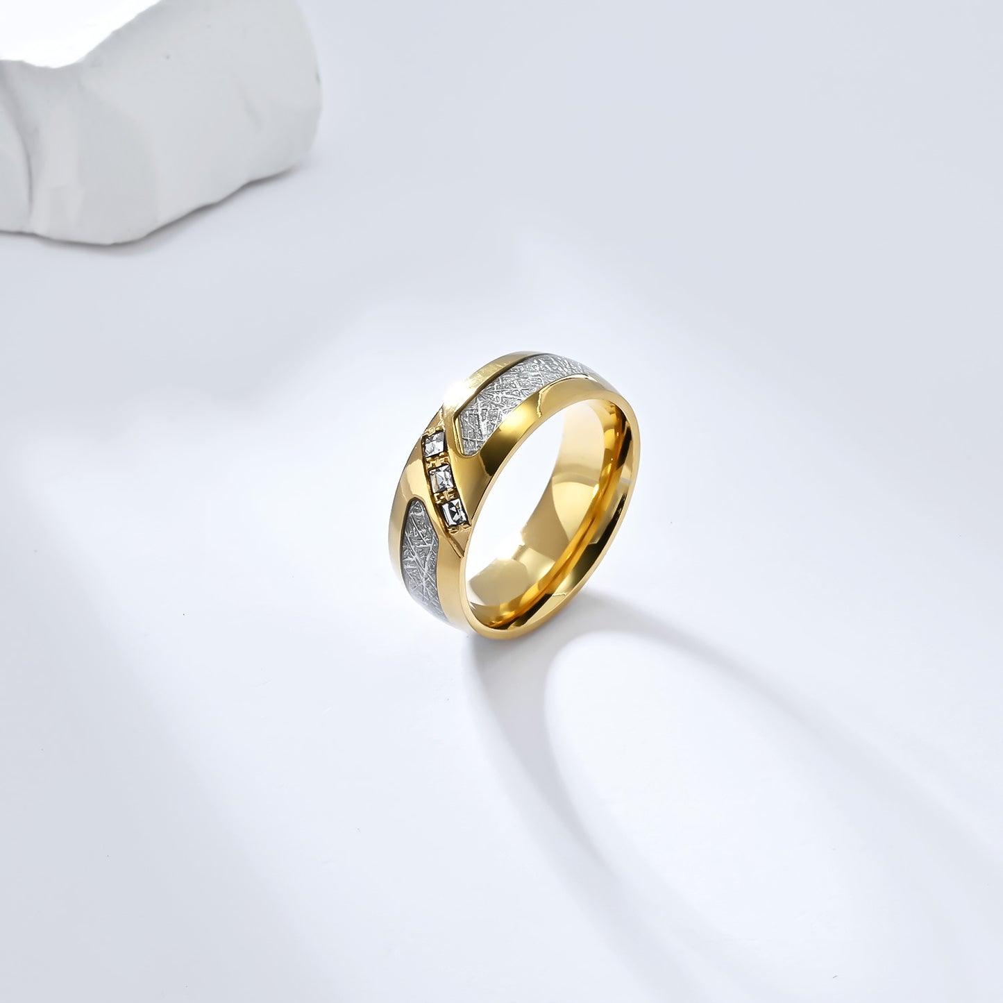 Cross-Border Jewelry Supply Square Zircon Titanium Steel Ring