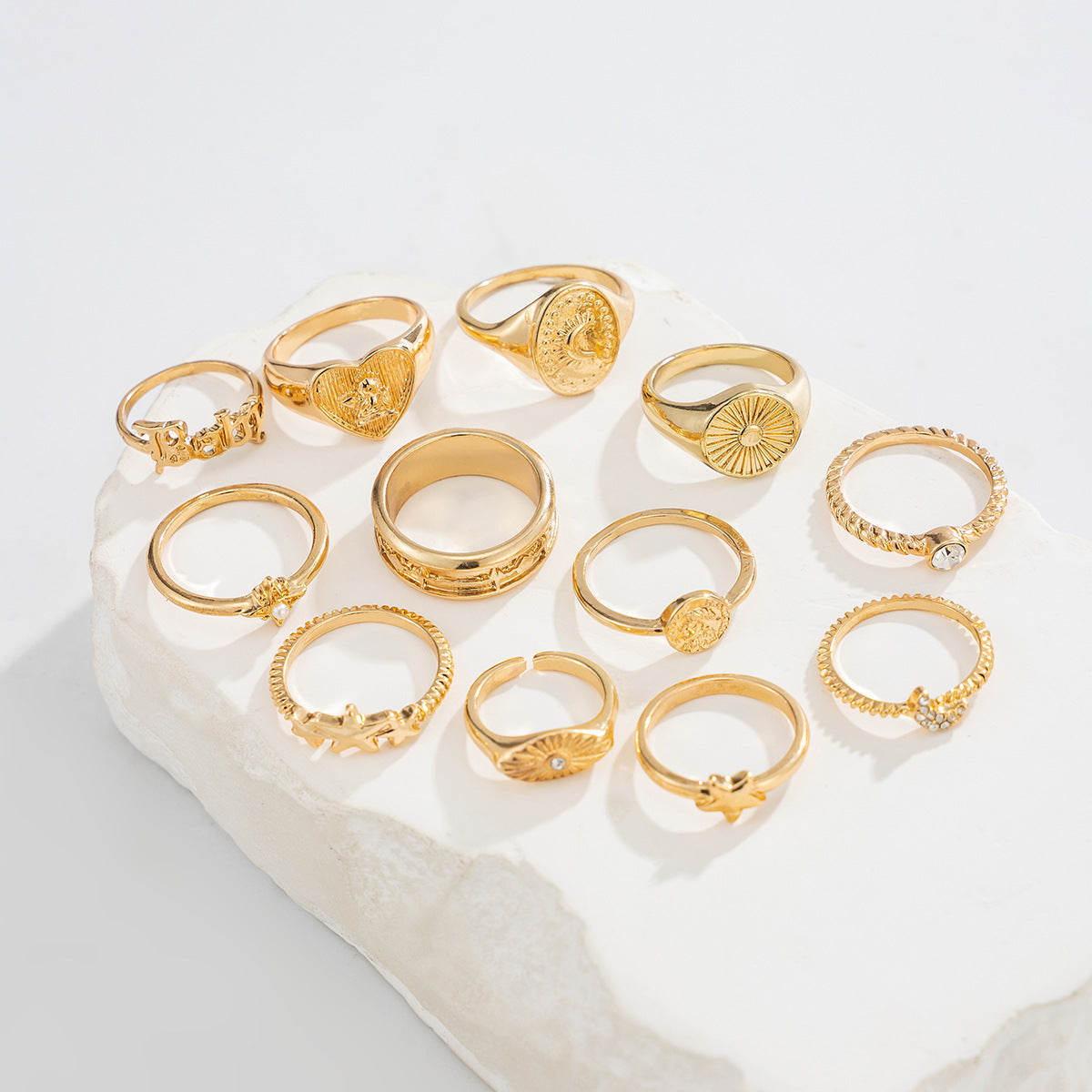 Planderful Vienna Verve Celestial Stacking Ring Sun Star Crescent Moon Letters Jewelry For Fashion Lovers