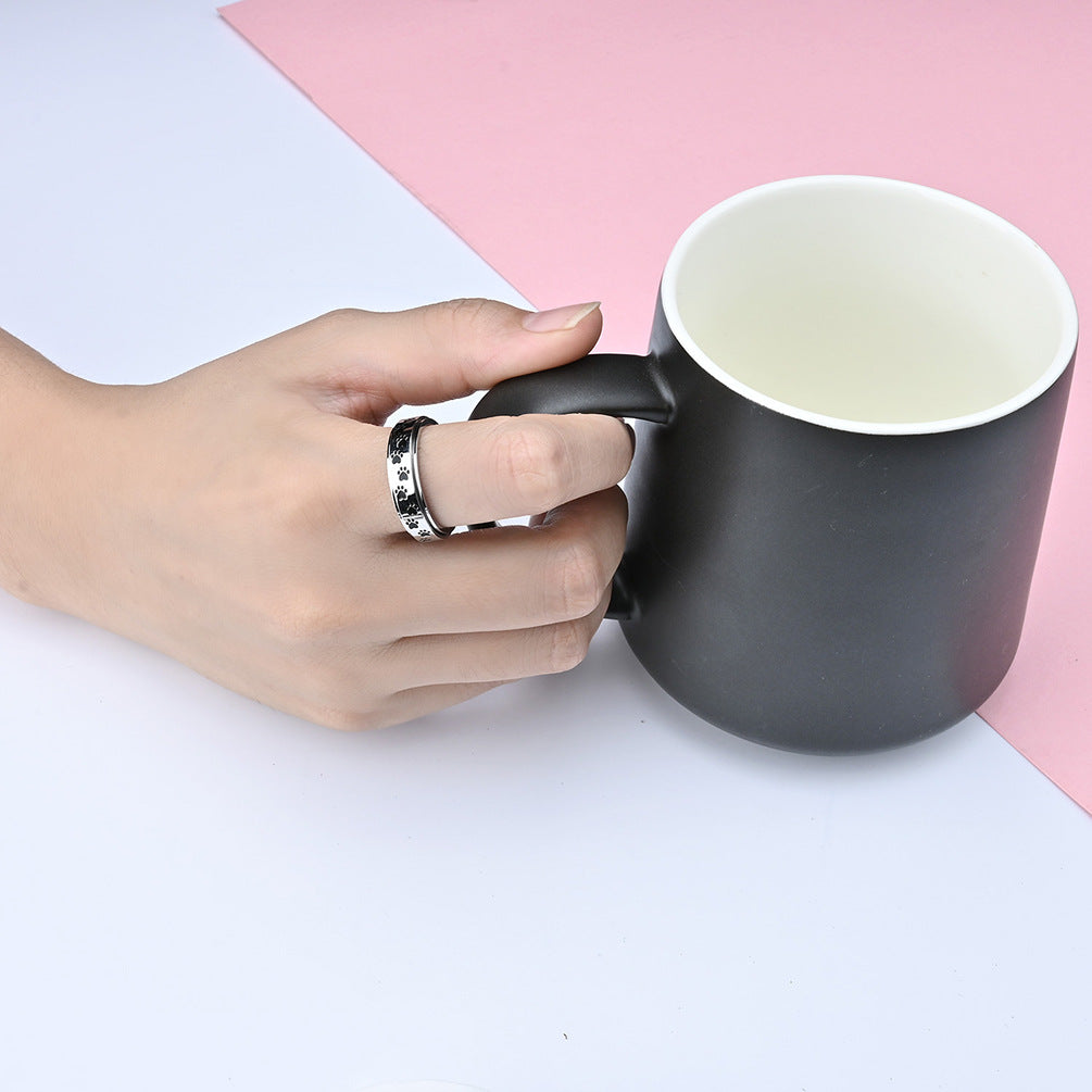 Steel Ring – Dainty Rotatable Puppy Palm Print INS Style
