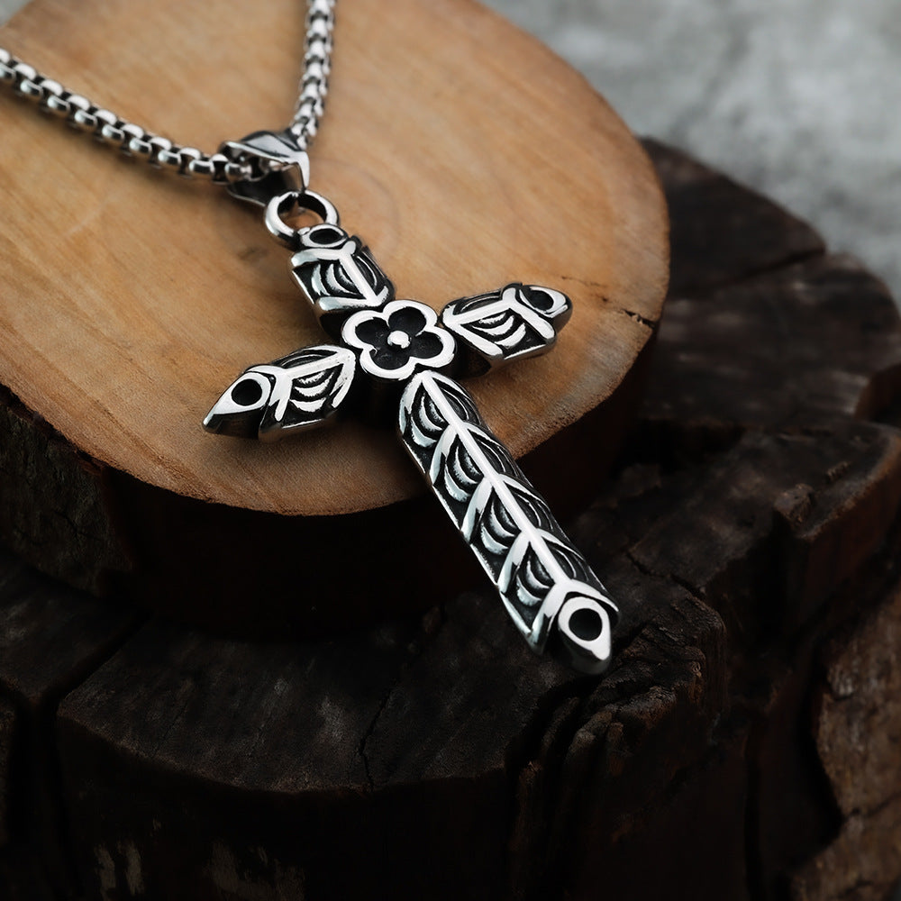 Cross Religious Stainless Steel Men's Pendant Necklace