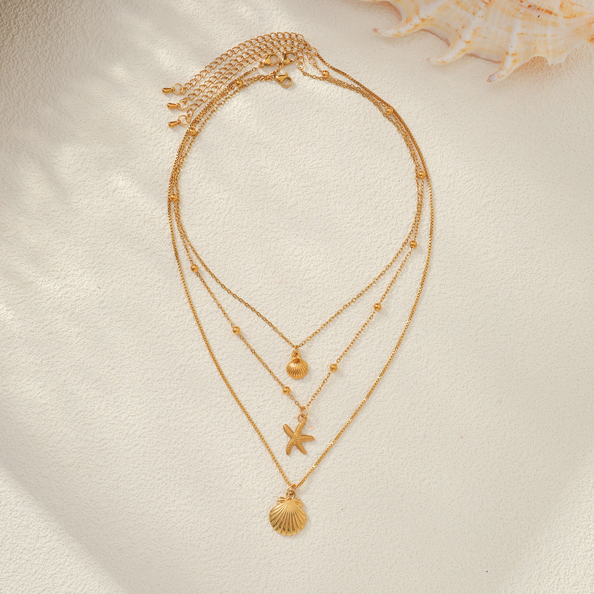Ocean Special-Shaped Pearl Shell Beaded Necklace Starfish Stacked With Stainless Steel Thin