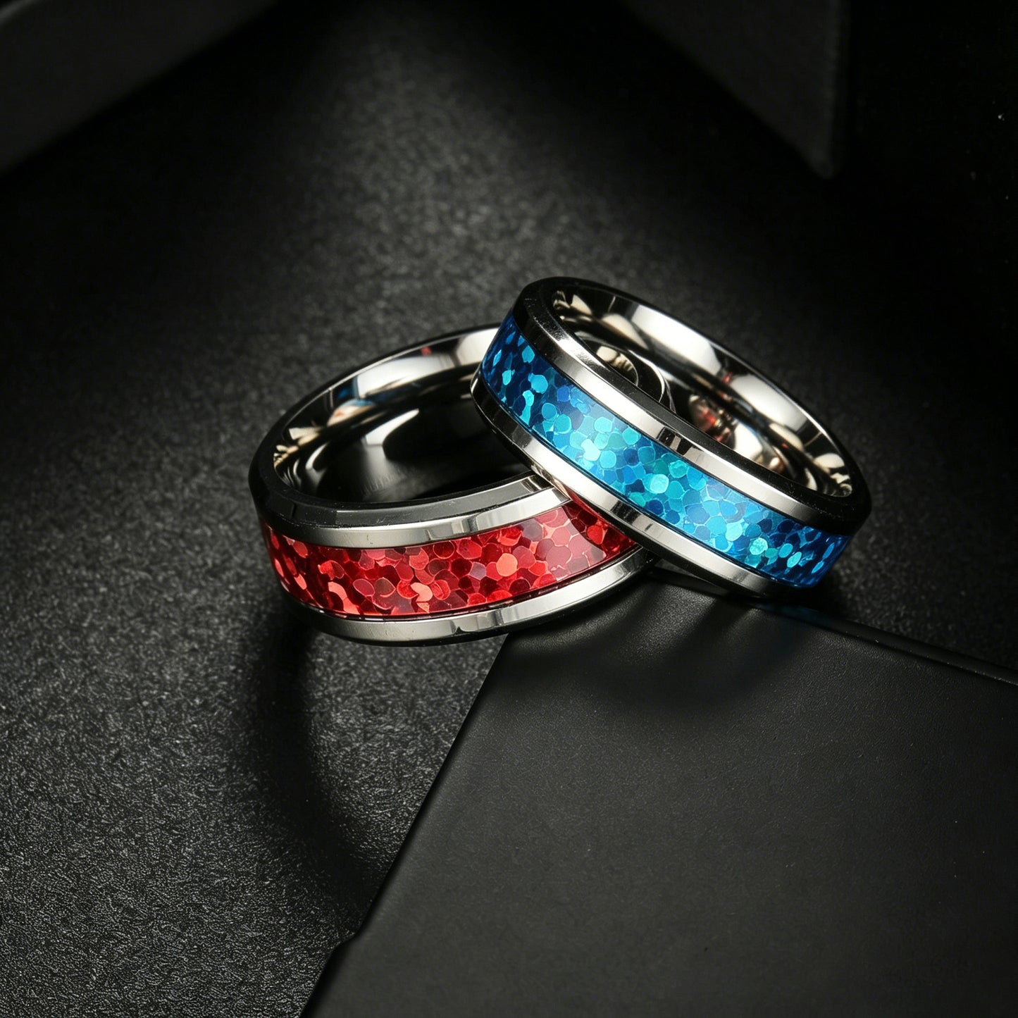 Planderful Opal Ring For Couples Unisex Stainless Steel Durable Jewelry With European Red And Blue Opal