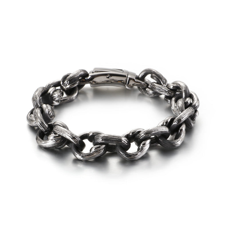 Vintage Geometric Titanium Steel Bracelet with Retro Print for Men
