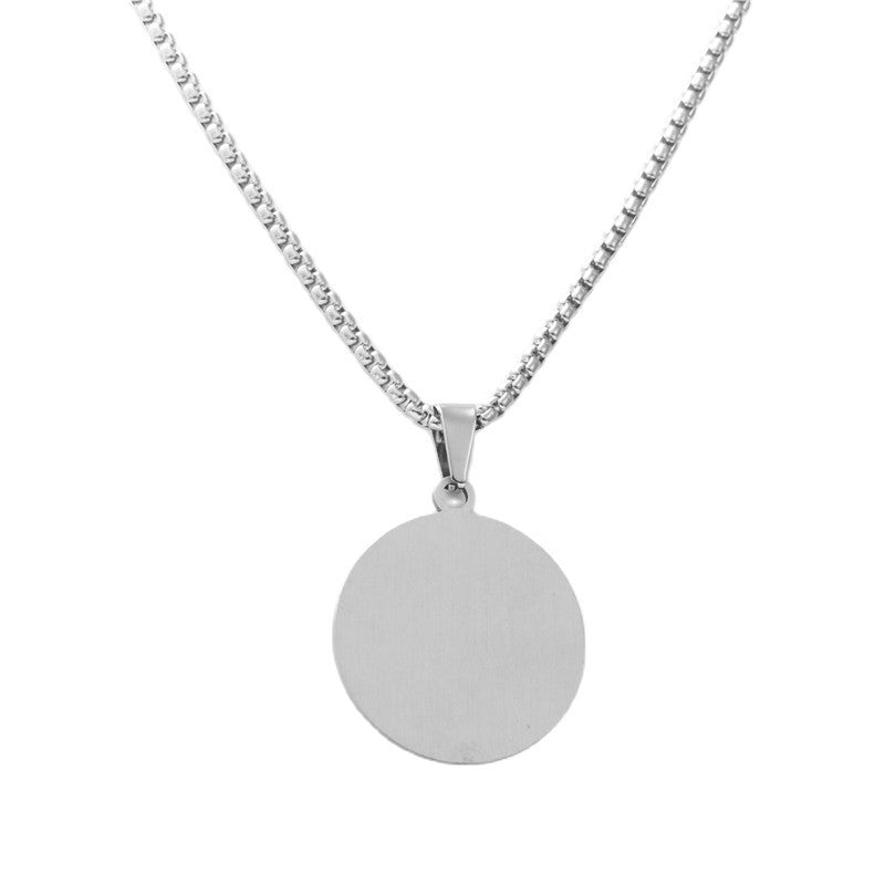 Personalized Retro Titanium Steel Round Pendant Necklace for Men - Trendy Sequined Design