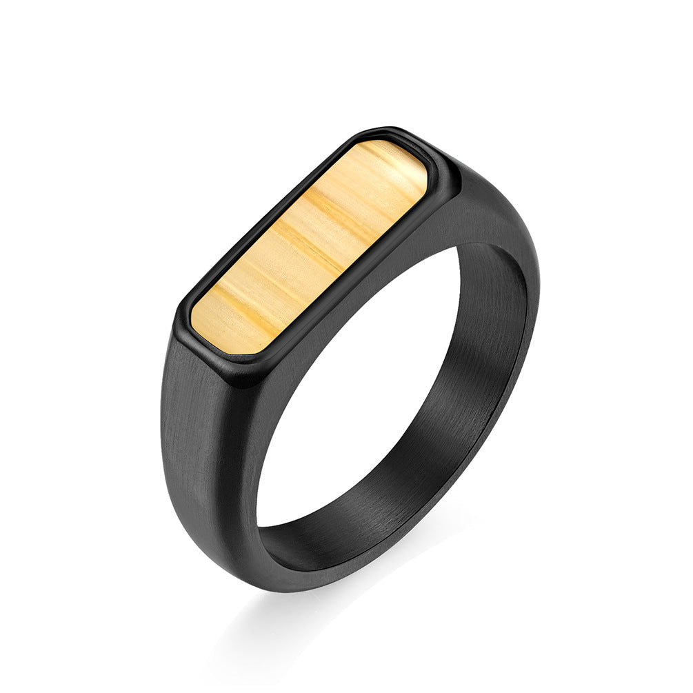 Planderful Gold Plated Steel Ring Unisex Retro Parquet Square Design Jewelry For Men And Women