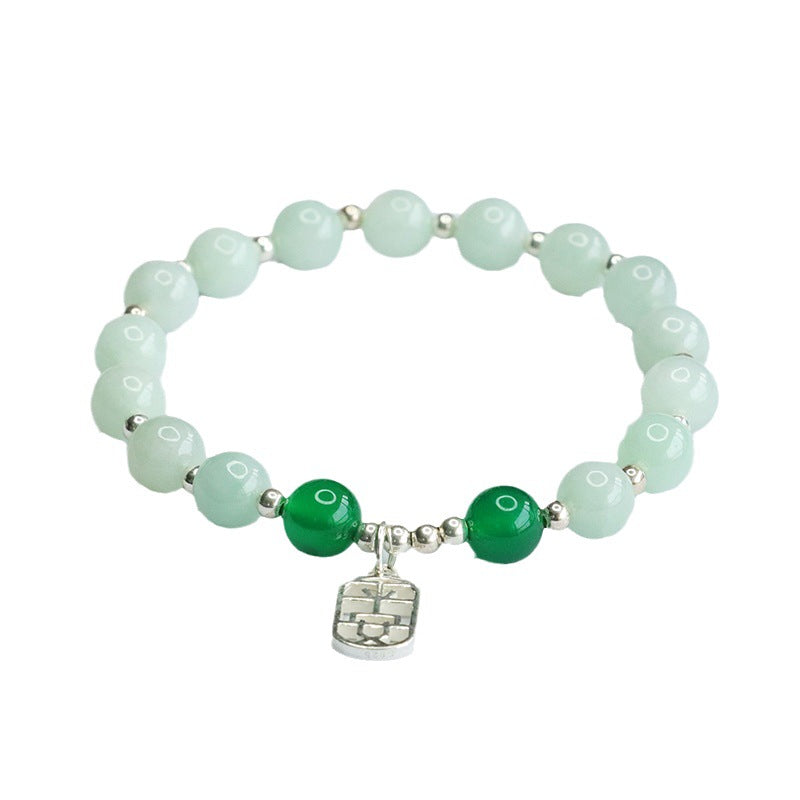 Jadeite Round Bead & Peace Plaque Bracelet