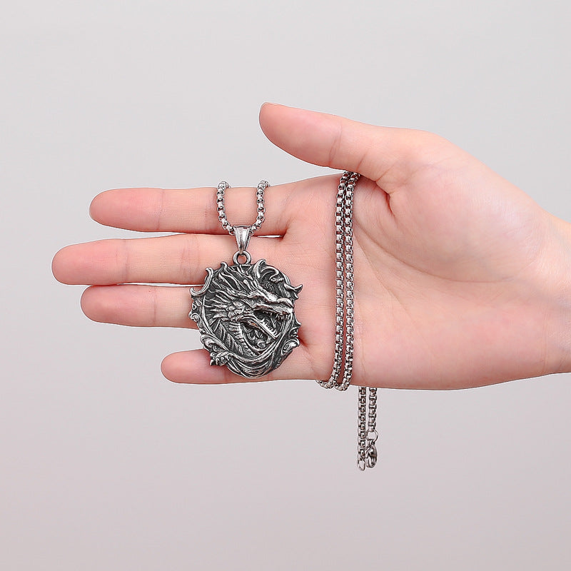 Steel Necklace Statement Dragon Pendant