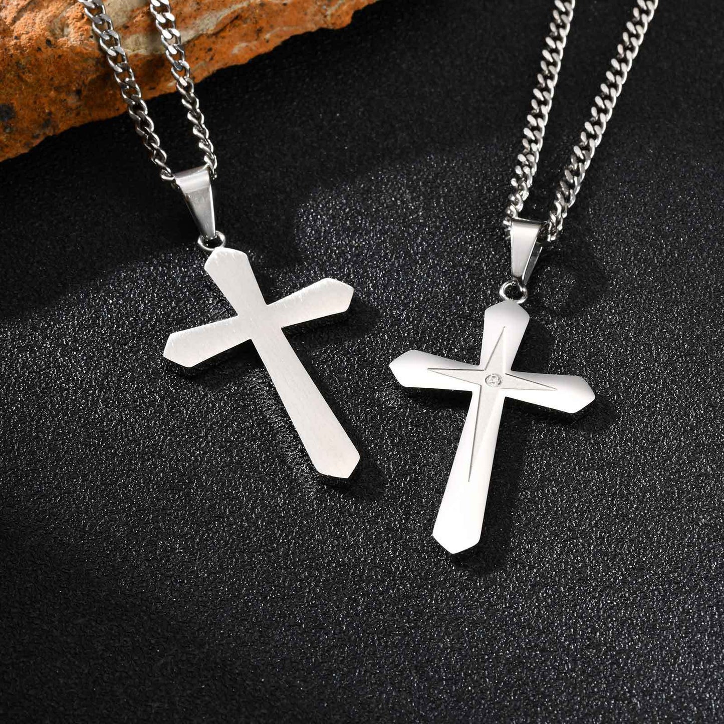 Planderful Stainless Steel Four Point Star Cross Pendant Men