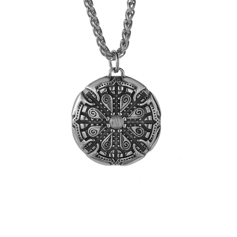 Planderful Odin Compass Pendant Titanium Steel Necklace for Men Vintage Hip Hop Style
