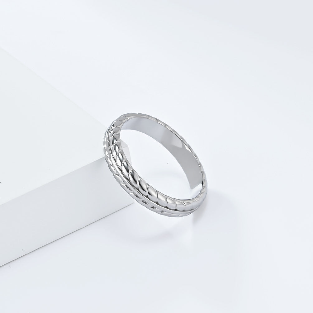 Planderful Titanium Steel Ring Wheat Ear Pattern Light Luxury Versatile Everyday Genie for Men and Women