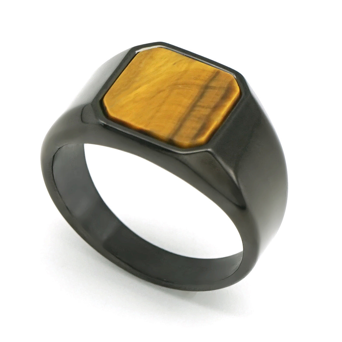 Planderful Everyday Genie Titanium Steel Black Ring With Natural Stone For Men And Unisex Statement Jewelry
