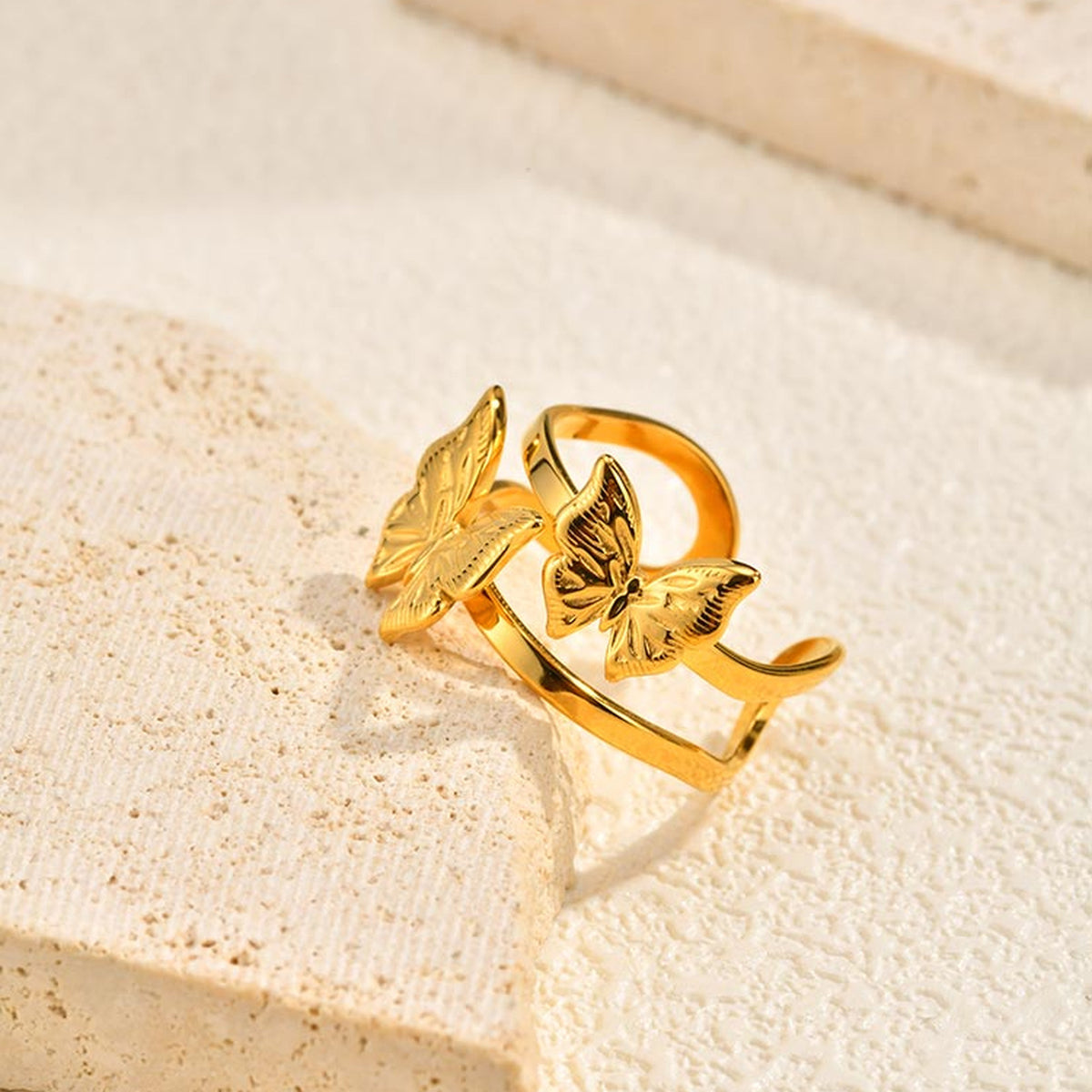 Stainless Steel Cold Wind – Butterfly Heart-Shaped Open Ring
