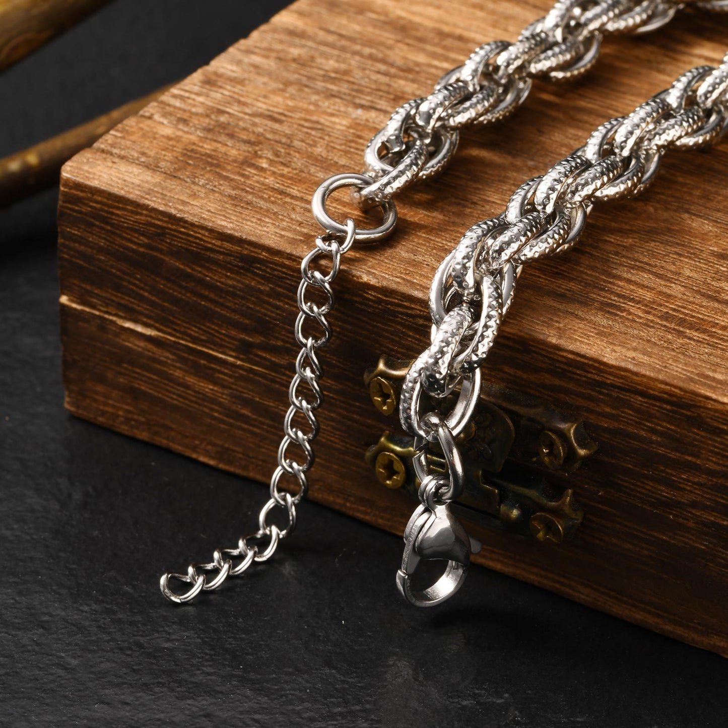 Stainless Steel Twisted Twist Chain Bracelet Vintage Grey Men's Jewelry