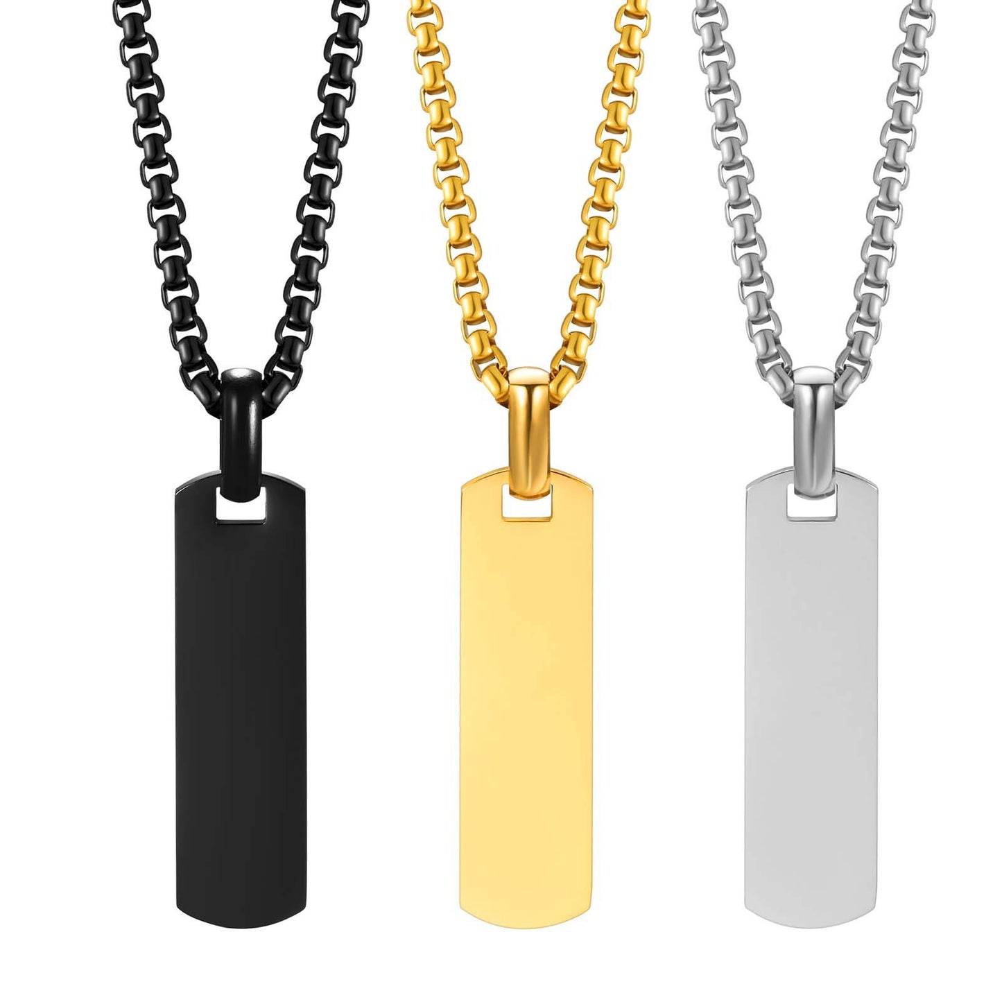 Stainless Steel Glossy Tag Black Pendant Necklace for Men