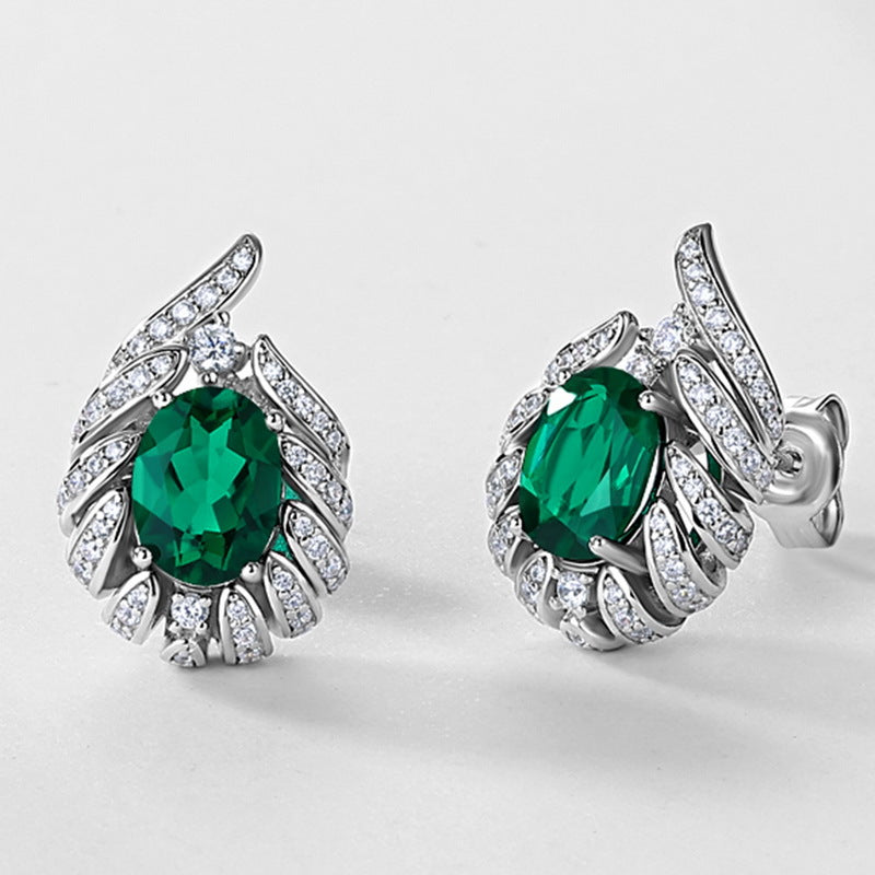 S925 Sterling Silver Lab-Grown Emerald Signature Stud Earrings