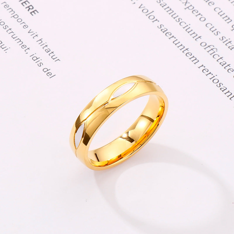Stylish 18k Vacuum Electroplated Titanium Steel Rings for Men and Women - European and American Fashion