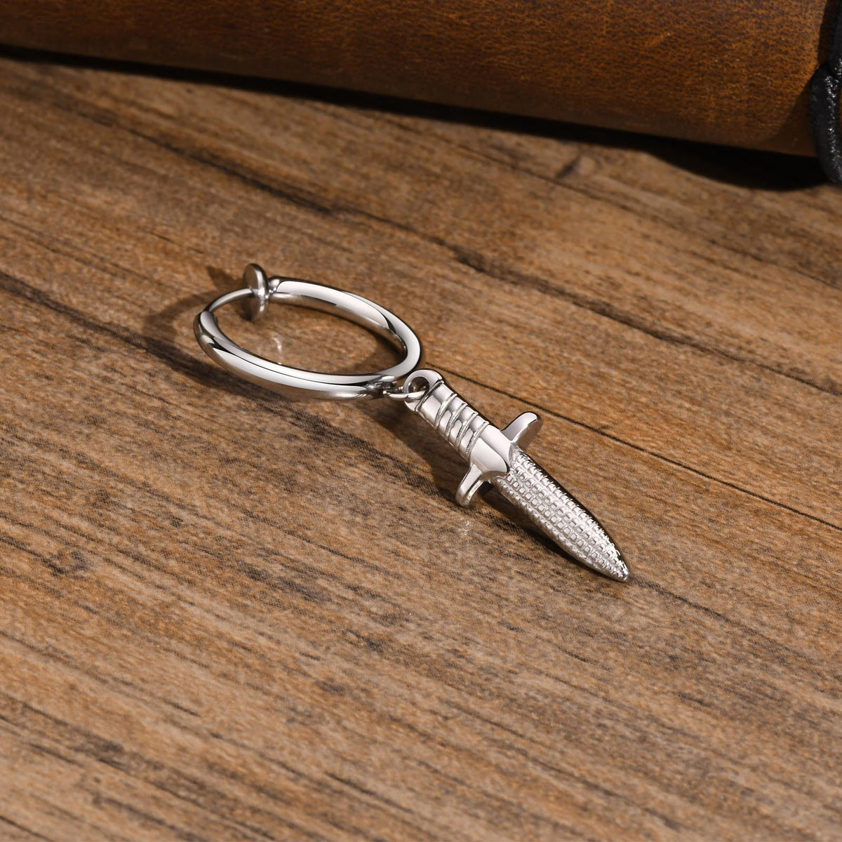 Dagger Charm Hoop Earring — Single Silver Earring