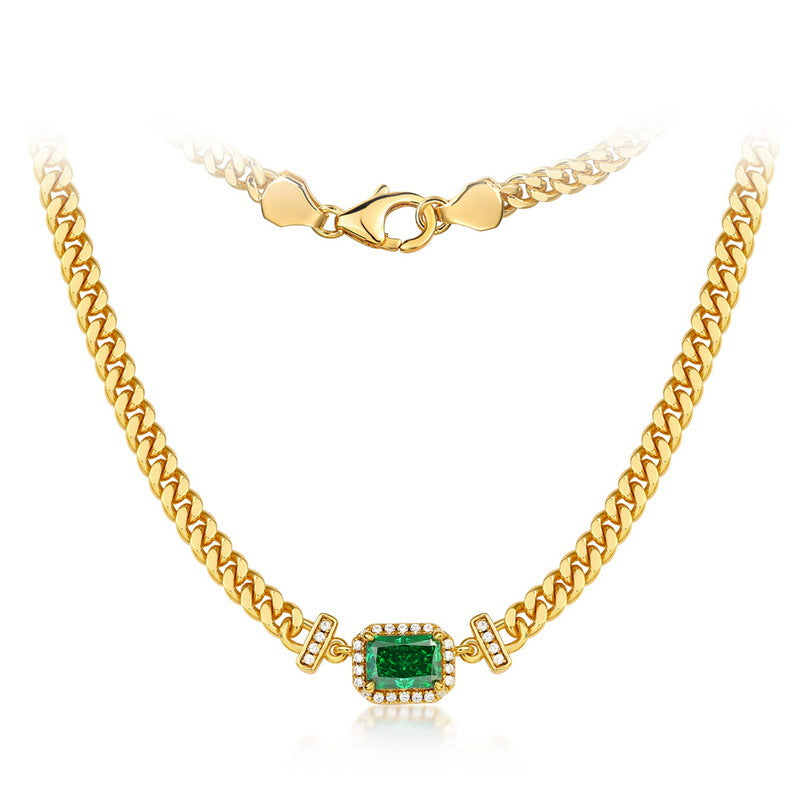 S925 Sterling Silver Gold-Plated High-Carbon Stone Signature Necklace