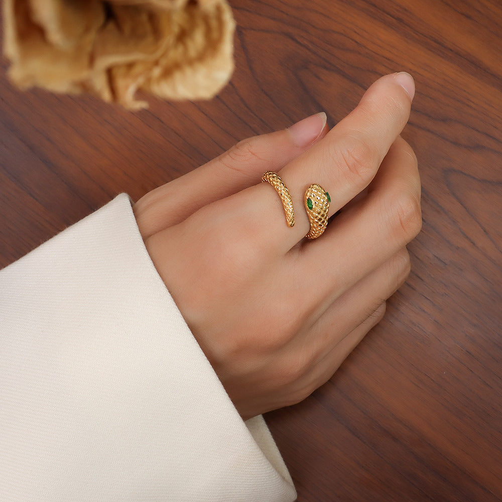Elegant 18k Gold Plated Snake Ring with Zircon Detailing