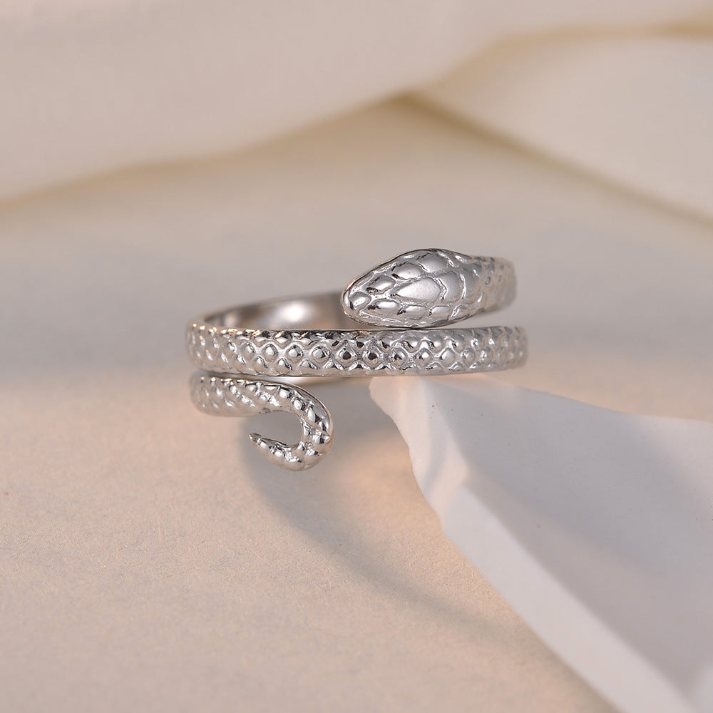 European and American Hisense Snake Shaped Titanium Steel Women's Ring - Adjustable Open Ring Accessory