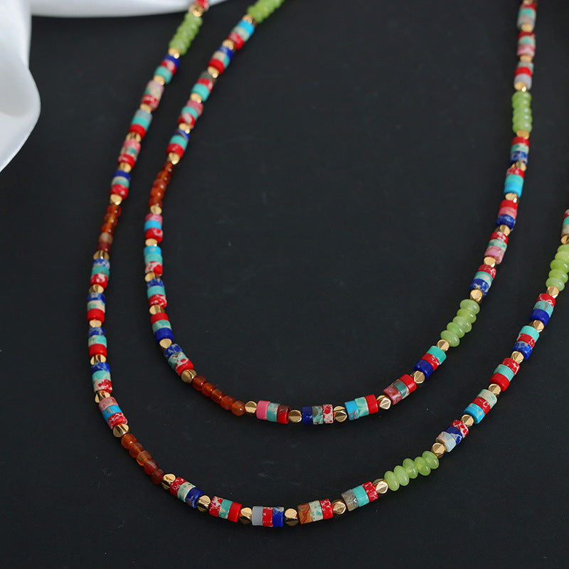 Bohemian Retro Beaded Necklace with Natural Stones for Women