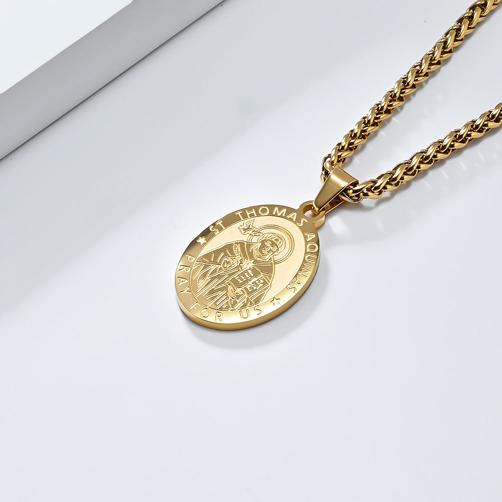 Patron Saint Oval Medal Stainless Steel Pendant Necklace Fashion Jewelry
