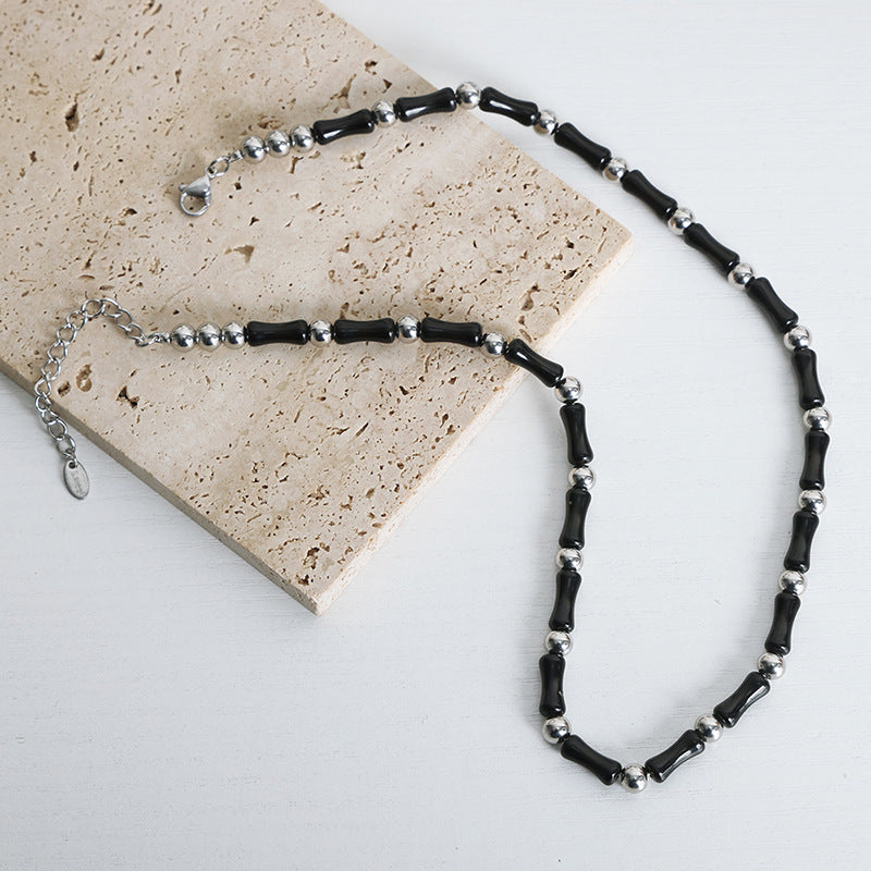 Luxurious Handcrafted Black Agate Beaded Necklace with Metal Accent