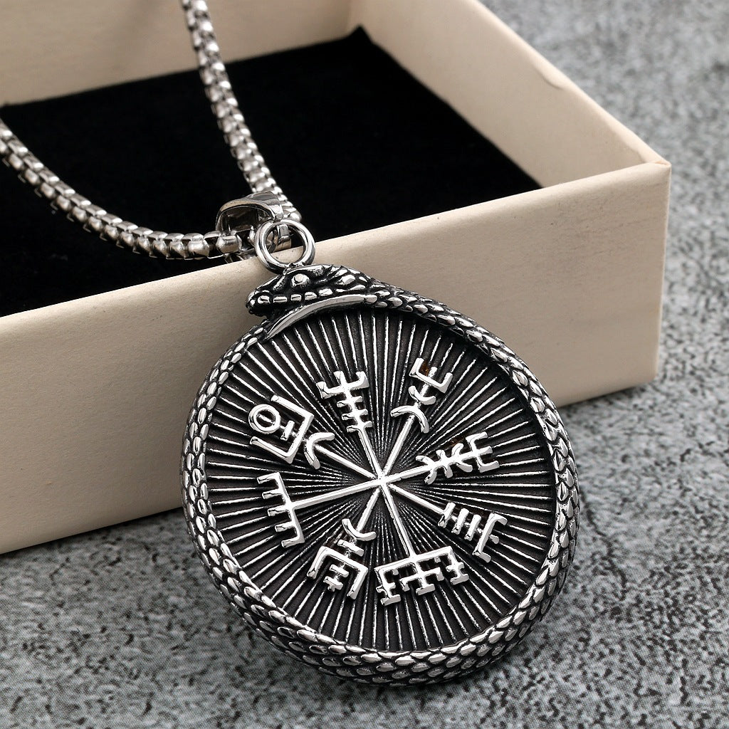 Vintage Viking Compass Stainless Steel Men's Pendant Necklace