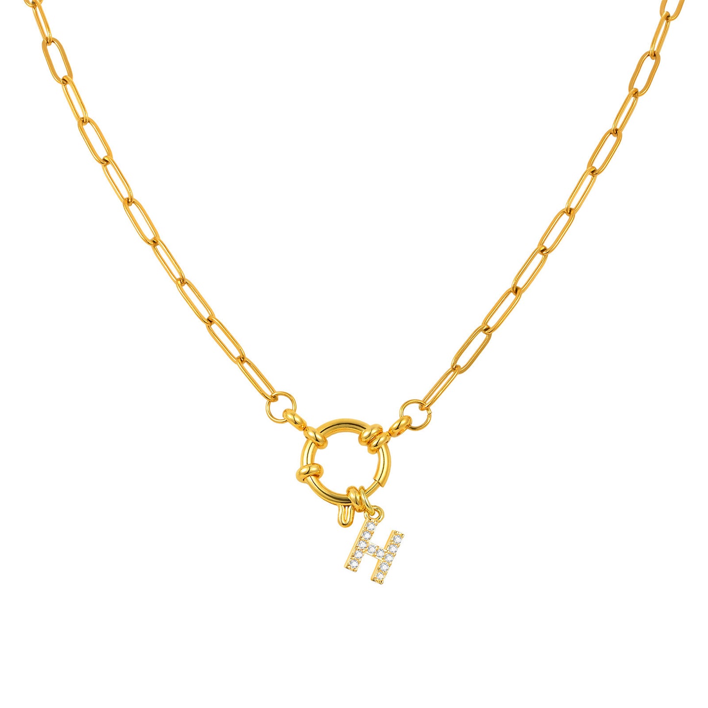 Name Letter Stainless Steel Small Square Chain Bubble Buckle Copper 26 Letter Necklace