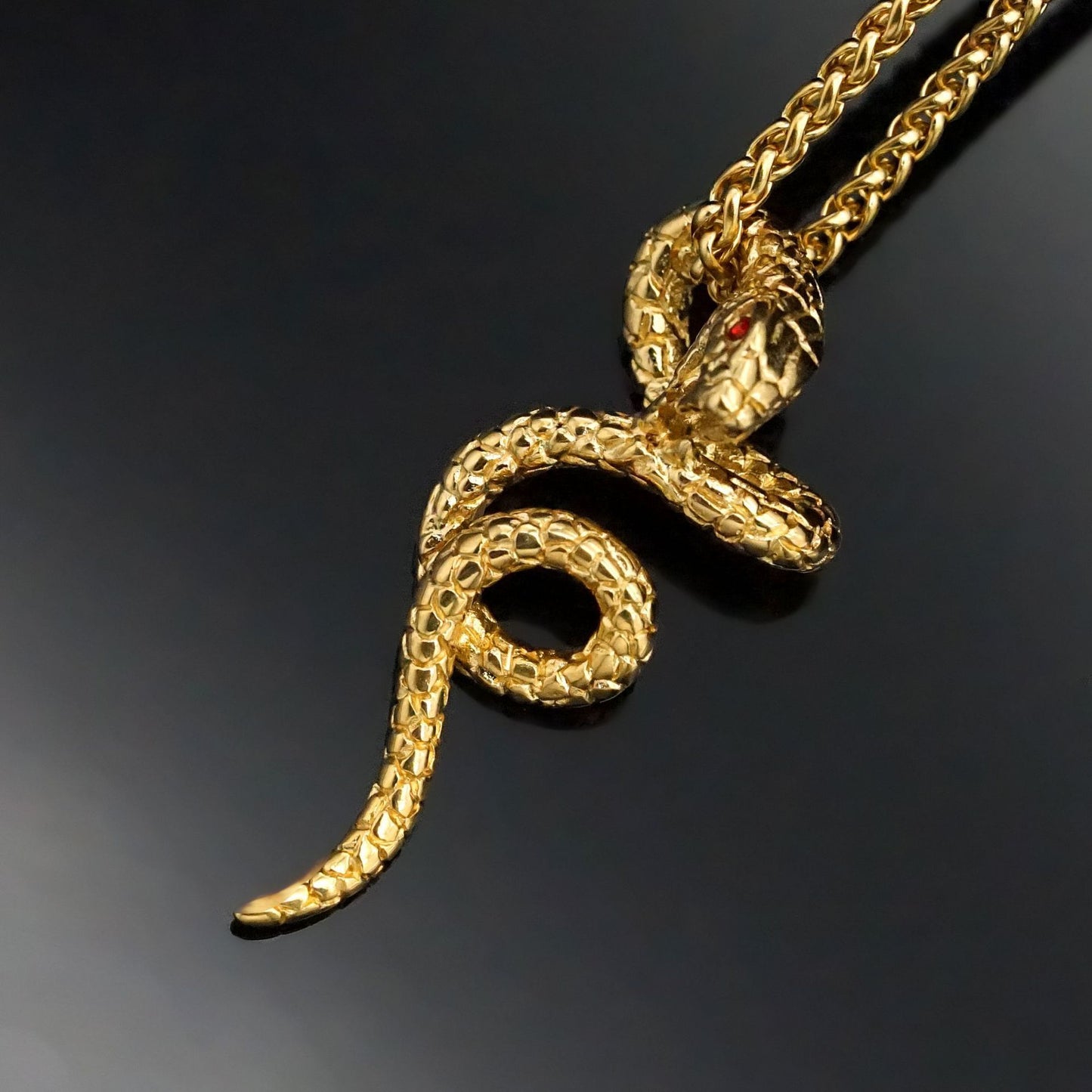 Planderful Snake Pendant Stainless Steel Gold Plated Unisex Necklace For Urban Hip Hop Fans Statement Jewelry